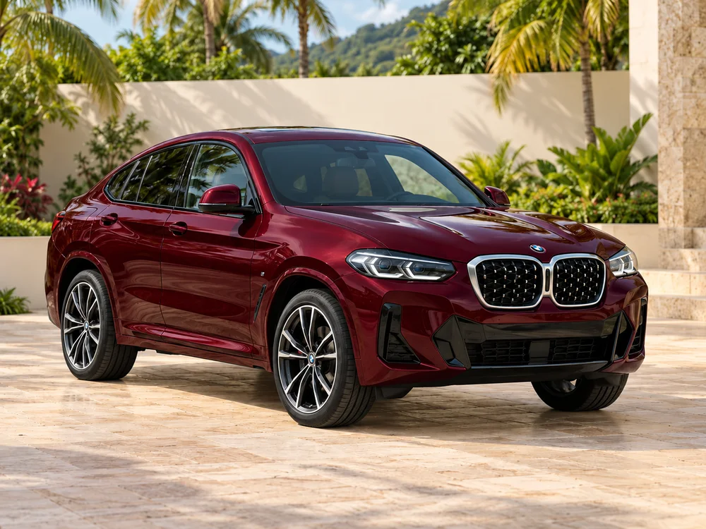 Generated illustration of a burgundy 2022 BMW X4